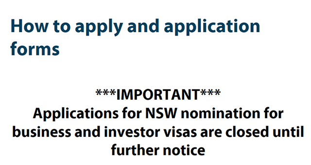 澳大利亚新州暂时关闭部分商业投资移民签证提名申请
